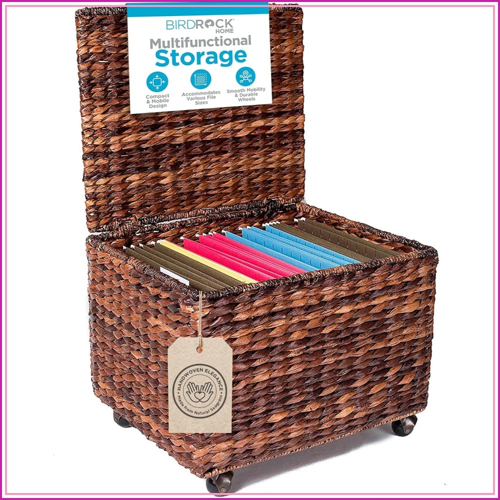 Office Storage Cabinet - Handgeweven rollende archiefkast met deksel, espresso,