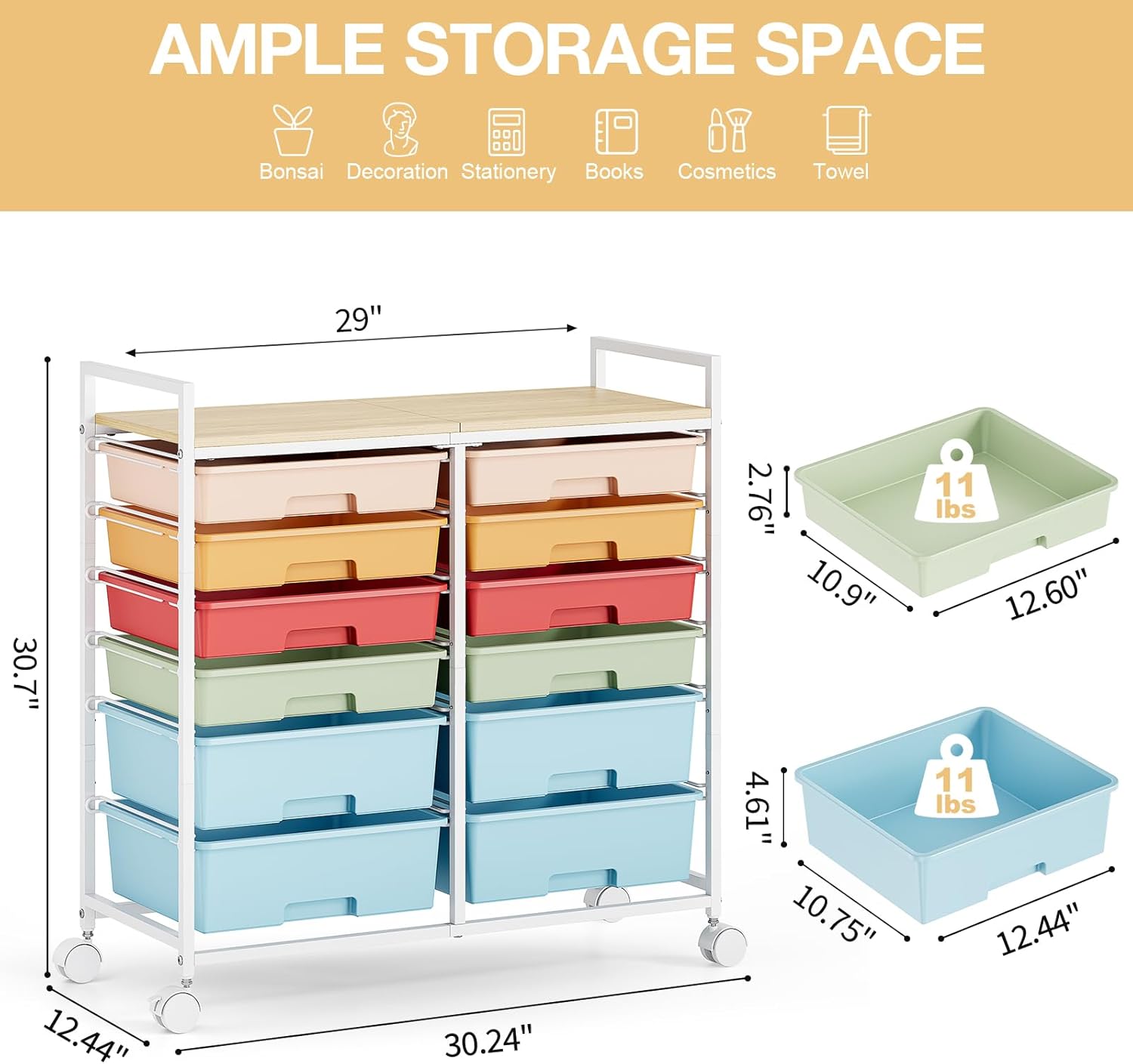 Rolbare opbergwagen met 12 lad - Office Supply Cart recensie en prijs