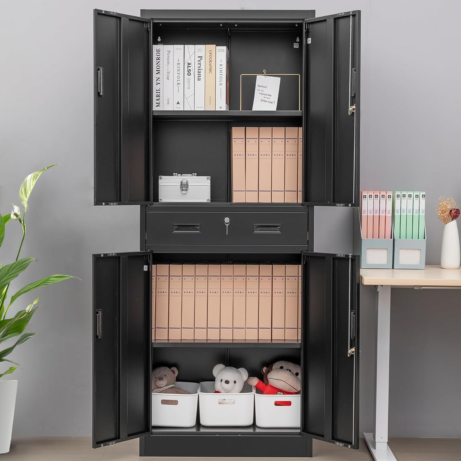 Hoge metalen opbergkast met la - Office Storage Cabinet recensie en prijs